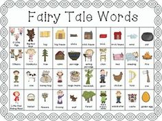 a printable fairy tale words game with pictures on the front and back cover,