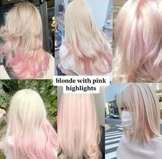 Hair With Pink Highlights, Blonde Hair With Pink, Blonde Hair With Pink Highlights, Pink Blonde Hair, Cute Hair Colors, Blonde With Pink, Dyed Hair Inspiration, Pink Highlights, Pretty Hair Color