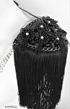 Gothic Tassel Epaulette With Black Tassel Silver Chain | Etsy Shoulder Chain Jewelry, Festival Fashion Outfit, Mixed Chain Necklace, Gothic Costume, Shoulder Jewelry, Queen Outfit, Festival Accessories, Pink Tassel, Festival Clothing