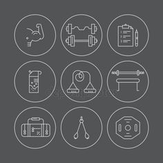 set of thin line icons for the gym