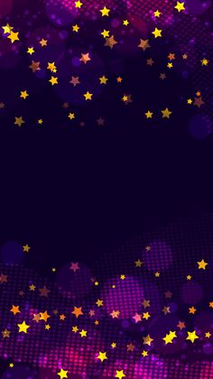 an abstract purple background with gold stars on the left and pink dots on the right