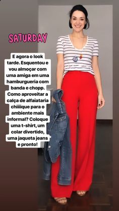 Outfit Pantalon Rojo, Red Pants Outfit, Color Blocking Outfits, Jeans Outfit Casual, Outfit Mujer, Red Pants, Casual Style Outfits