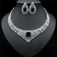 Hand Set Green Jewelry For Wedding, Green Emerald Bridal Necklace For Wedding, Green Emerald Jewelry Sets For Wedding, Green Hand-set Bridal Earrings As Gift, Green Emerald Necklaces For Weddings, Green Hand Set Bridal Earrings As Gift, Green Emerald Wedding Jewelry Sets, Green Round Jewelry Sets For Wedding, Green Crystal Jewelry With Matching Earrings