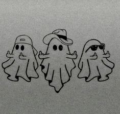 three ghost stickers are shown in black and white