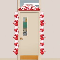 a door decorated with red and white hearts