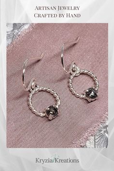 Adorn your ears with these vintage-inspired rustic gray diamond drop earrings that are a unique alternative to traditional diamond drops.  See more, and shop, these rose cut earrings at www.KryziaKreationsStudio.com Small Diamond Hoop Earrings, Rustic Rose, Gray Diamond, Cut Earrings, Traditional Diamond, Diamond Dangle Earrings