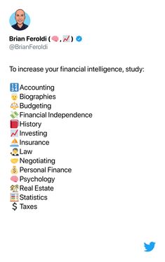 a twitter post with the words to increase your financial intelligence study