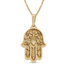 "A very special piece of jewelry, including 14K Gold Pendant, designed on the surface with meaningful Jeiwsh Symbols. The centerpiece depicts Pomegranate Leaves, Grapes, Heart ,Doves and Fish. This Beautiful Pendant is textured and oxidized in order to give the piece another artistic dimension. The 'Hamsa' is a classic Jewish symbol used as a sign of protection in many societies throughout history. This will make an detailed and precious gift for a very special person to last for a lifetime! The Heart Fish, Pomegranate Necklace, Jewish Symbols, Judaica Jewelry, Hand Protection, Women Necklaces, Gold Hamsa, Hamsa Pendant, Jewish Jewelry