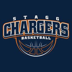 an orange and blue basketball team logo with the word chargers on it's chest