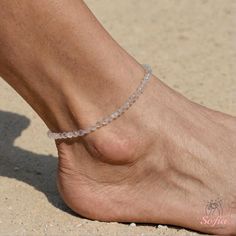 This clear quartz dainty anklet is fun and easy to wear and match with any outfit. They can express your style, mood, or personality in a subtle and charming way. It is perfect for anyone who loves minimalist style, natural stones. It is a unique and meaningful gift for yourself or someone special. You can wear it by itself or mix it with other anklets for a fun and trendy look. If you have a large demand of the stone beads or anything, please feel free to contact us for details. - Material : ab Dainty Anklet, Beaded Anklet, Beaded Anklets, Anklet Bracelet, Jewelry Unique, White Quartz, Anklet Jewelry, Body Jewellery, Faceted Crystal