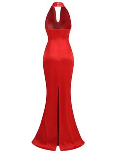 Introducing the Women's Elegant Backless Halter Red Draped Maxi Long Bodycon Dress, a stunning choice for any special occasion. Crafted with meticulous attention to detail, this dress features a backless design that exudes confidence and allure. The halter neckline adds a touch of sophistication, while the draped maxi length creates a graceful and elegant silhouette. This bodycon dress hugs your curves in all the right places, enhancing your natural beauty. The vibrant red color adds a bold and captivating element, making you the center of attention wherever you go. hether you're attending a wedding, a cocktail party, or a formal event, this dress is sure to make a lasting impression. Embrace your femininity and make a statement with the Women's Elegant Backless Halter Red Draped Maxi Long Backless Bodycon Dress With Fitted Bodice For Prom, Party Dress With Keyhole Back For Prom Season, Keyhole Back Evening Dress For Prom Season, Evening Dresses With Keyhole Back For Prom, Evening Dress With Keyhole Back For Prom, Elegant Stretch Dress With Boning, Fitted Backless Bodycon Dress For Wedding, Elegant Bodycon Backless Dress For Prom, Low Back Evening Dresses With Boning