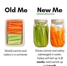 three jars filled with carrots and celery next to each other