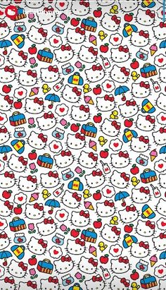 a hello kitty pattern on white fabric