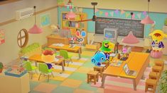 an animated classroom with desks and chairs