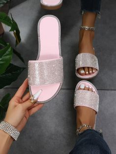 Glamorous Slide Sandals Women Rhinestone Decor Baby Pink Flat Sandals Baby Pink Glamorous    Plain Slides   Women Shoes, size features are:Bust: ,Length: ,Sleeve Length: Leopard Shoes, Ankle Socks Women, Girls Heels, Fur Shoes, Winter Ankle Boots, Flat Slipper, Rhinestone Sandals, Womens Summer Shoes, Heel Slippers