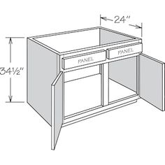 an image of a cabinet with the door open and measurements on it's sides