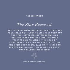 the tarot text is written in white on a blue background with an image of a star