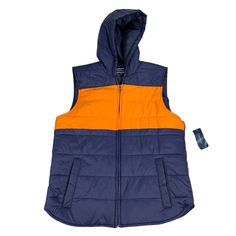 Club Room Mens Colorblock Puffer Hooded Vest Jacket Navy Blue S *New With Tags, Never Worn* Chest: 21" Length: 26" Chest Measurements Are Taken From Armpit To Armpit Length Measurements Are Taken From Top Of Shoulder By Collar To Bottom Hem 100% Nylon Sku: Ey77 Navy Color Block Outerwear For Winter, Casual Orange Color Block Outerwear, Functional Orange Hooded Outerwear, Blue Hooded Color Block Outerwear, Hooded Orange Nylon Outerwear, Orange Nylon Hooded Outerwear, Orange Hooded Nylon Outerwear, Orange Hooded Outerwear For Outdoor Activities, Blue Color Block Outerwear For Outdoor Activities