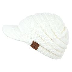 Your favorite CC Beanie Cap now comes with a brim. This hat will keep you warm and stylish for all your winter activities. Size: One Size.  Color: Off-White.  Gender: female.  Age Group: adult. Knit Hat With Brim, Bun Beanie, Messy Bun Beanie, Cc Beanie, Chunky Knit Blanket, Beanie Cap, Large Scarf, Dress Gloves, Knit Mittens