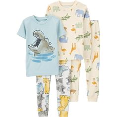 Cozy winter pajamas are in! This adorable 2-pack, 4-piece pajamas set from Carters Child of Mine is the perfect winter pj set for boys. This pajama set for baby and toddler includes one short sleeve matching pj set and one long sleeve matching pj set  all made with soft, snug-fitting cotton for a comfy and safe wear. Easy, stretchy fabric means getting ready for bed is a breeze when your growing kiddo can choose matching pjs and slip them on all on their own! Featuring fun modern prints and patt Matching Pj Set, Baby Boy Pajamas, Matching Pjs, Toddler Pajamas, Safari Print, Winter Pajamas, Kids Clothes Boys, Baby And Toddler, Boys Pajamas