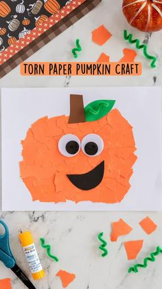 an orange paper pumpkin craft with googly eyes