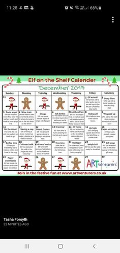 the elf calendar is displayed on an iphone screen, and it's been changed to include