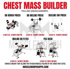 the chest press is shown with instructions for how to do it and how to use it