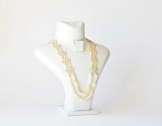 Handmade crocheted creambeige lace necklace decorated by ReddApple, $32.00 Handmade Delicate Cream Jewelry, Delicate Handmade Cream Jewelry, Handmade Cream Necklaces For Wedding, Handmade Cream Necklace For Wedding, Elegant White Crochet Necklace, Elegant Handmade Cream Beaded Necklaces, Elegant Crochet Beaded Necklaces As Gift, Elegant Crochet Beaded Necklace For Gifts, Elegant Crochet Beaded Necklaces For Gift