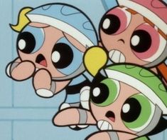 the powerpuff girls cartoon is shown with their faces painted like they're friends