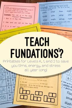 four different types of printables with the words teach foundation written on them in black and