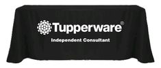 a black table cloth with the logo for tupperware independent constiliant