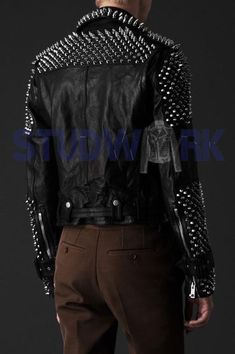 Leather Jacket Men , Studded Biker Jacket, Made To Order Men's Black Biker Slim Fit Handmade Silver Punk Studded Heavy Metal Leather JacketStudded Jacket made with 100 % Genuine Top Quality Cowhide LeatherSilver StuddedHigh Quality Studs. Each securely added by handCropped, Vintage - Inspired / Moto / Fit0.9 to 1.0 MM Cowhide Leather usedSoft Black Real LeatherAll sizes AvailableMake sure to Look at the size chart below before selecting your size.There can be slight difference between the origin Leather Shorts Women, Cyberpunk 2020, Punk Men, Studded Leather Jacket, Biker Leather Jacket, Arte Punk, Black Leather Biker Jacket, Studded Jacket, Men's Leather Jacket