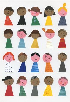 a group of children's faces are shown in different colors and sizes, with one child