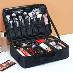 Description: This travel makeup organizer is a must-have for makeup artists, hairstylists, and beauty enthusiasts. Crafted from waterproof oxford cloth, it is sturdy and durable, ensuring long-lasting use. The smooth metal zippers add to its durability. With shoulder straps and handles, it is lightweight and portable, perfect for on-the-go use. The organizer features 3 levels of storage space, ideal for storing various cosmetics and tools. The top layer includes a thermal insulation layer to pro Makeup Professional, Make Up Case, Makeup Storage Organization, Makeup Storage Bag, Women Cosmetics, Beauty Case, Makeup Box, Tool Bag, Pink Mini