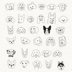 an image of dog heads drawn in black and white