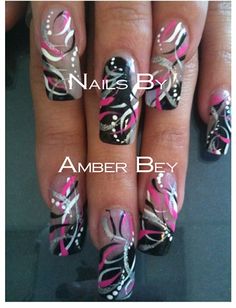 pink, black, white and silver Chip Ideas, Nail Art Pink, Freestyle Nails, Flare Nails, I Love Pink, Cute Toe Nails, Designs Nail