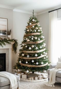 a decorated christmas tree in a living room