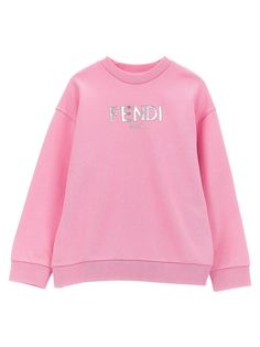 KIDS Cotton, crewneck sweatshirt with logo print. Composition: 100% cotton | Fendi Logo Sweatshirt Boys | FW23/24 Msgm Kids, Fendi Logo, Logo Sweatshirt, Kids Logo, Cotton Logo, Hoodie Girl, Pink Sweatshirt, Pink Cotton, Kids Sweatshirt