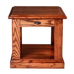 a small wooden table with one drawer open