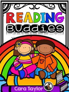 reading buddies book cover with two children sitting on a rainbow