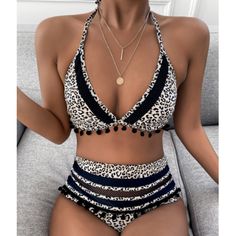 Material: Polyester

Gender: Women

Item Type: Bikinis Set

Color: Photo Color

Size: S, M, L, XL Pom Pom Decor, Lace Swimsuit, Swimsuits Outfits, Suit Swimsuit, Leopard Fashion, Cami Set, Lace Lingerie Set, Tankini Swimsuits, Swimsuit Fashion