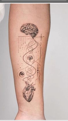 a person with a tattoo on their leg that has an image of a human brain