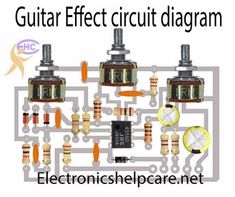 an electronic circuit diagram with the words guitar effect circuit diagram on it and other electrical components