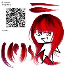 a red haired girl with long hair and a qr code