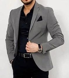 Mens Blazer Styles Classy Wedding, Blazer With Jeans Mens Wedding, Mens Outfits Blazer, Gray Blazer Outfit Men, Gray Blazer Outfit Mens, Mens Blazer Styles Classy, Gray Blazer Men, Coat Poses