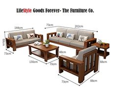 three pieces of furniture are shown with the measurements for each piece in front of them