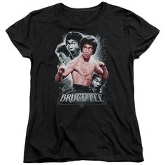 the bruce lee movie poster women's t - shirt in black with an image of bruce