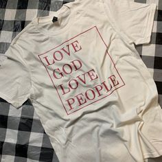 Brand New Love God Love People Tshirt 100% Ring Spun Super Soft Cotton Tshirt Sizes S-Xl Print Is Glitter Look Red Church Tshirts, Love God Love People, Christian Valentines, Red Words, God Love, Valentines Shirt, Love People, New Love, Christian Shirts