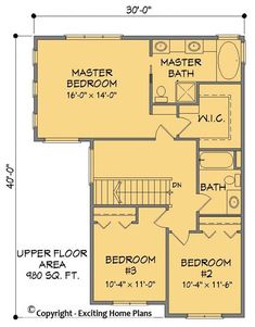 the floor plan for a two story house with an upstairs bedroom and living room area