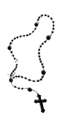 a black rosary with a cross on it